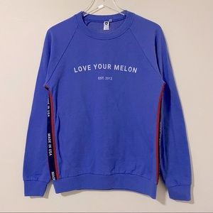 LYM Love Your Melon Made in USA Spell Out Crew Neck Sweatshirt in Blue Small